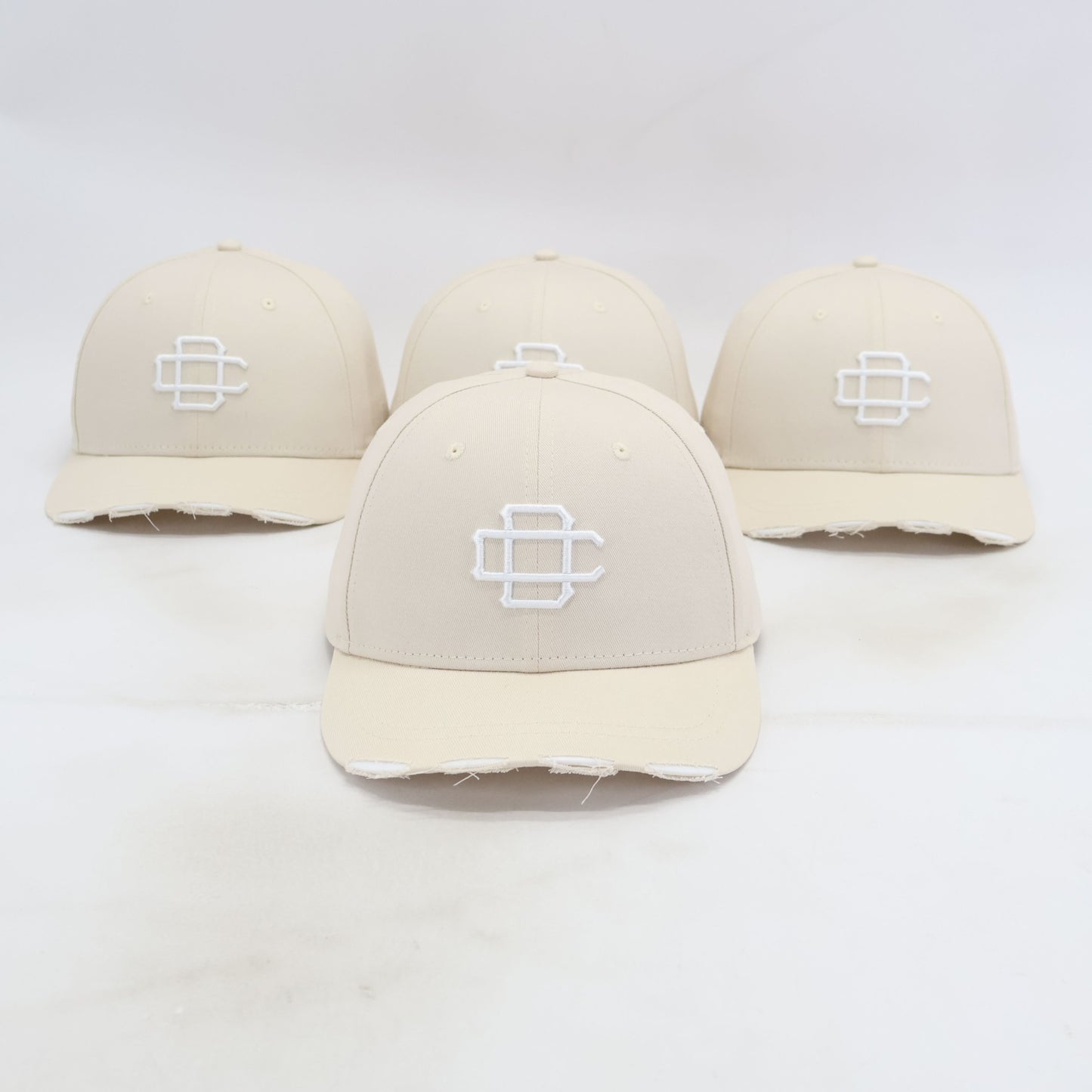 Distressed Monogram Cap - Beige