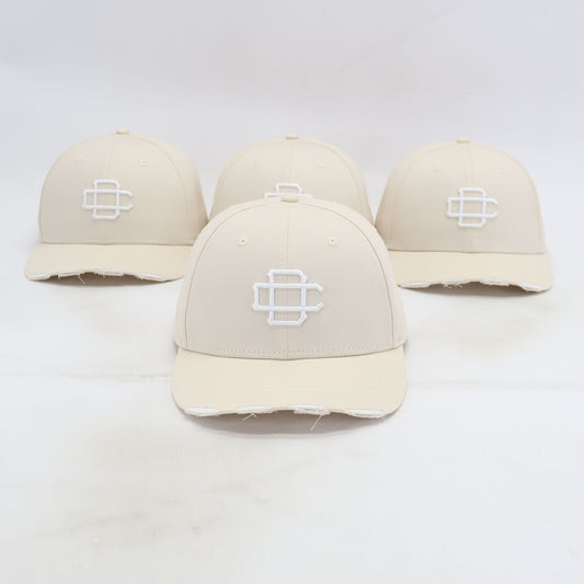 Distressed Monogram Cap - Beige