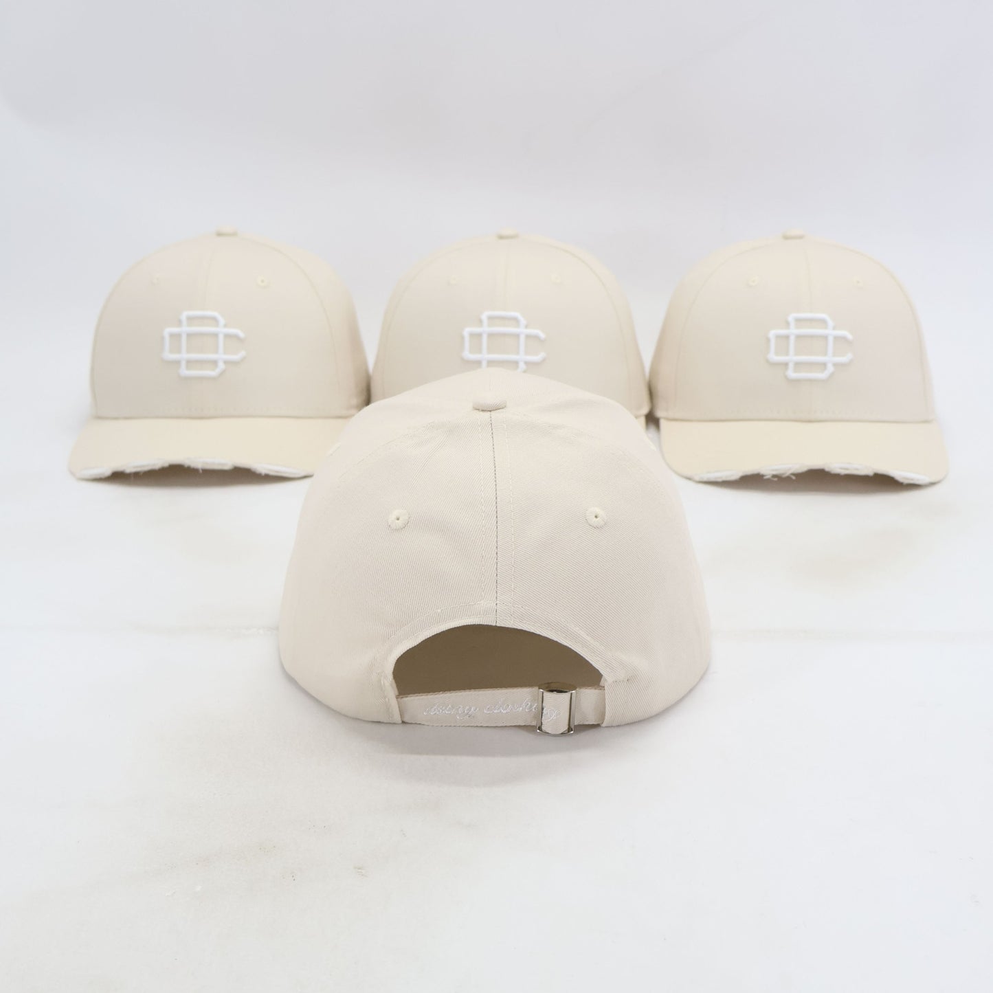 Distressed Monogram Cap - Beige