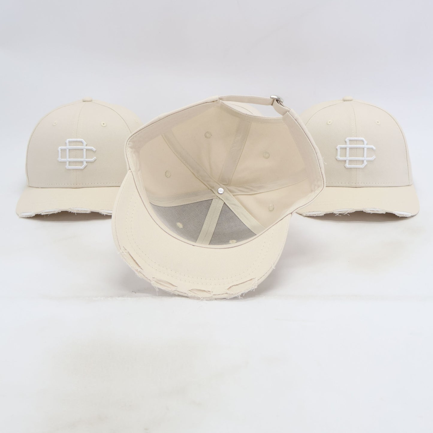 Distressed Monogram Cap - Beige